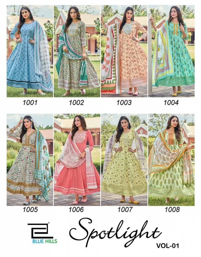 Blue Hills Spotlight 1 New Fancy Festive Wear Cotton Anarkali Kurti With Dupatta Collection
